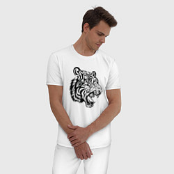Пижама хлопковая мужская Голова тигра тату, цвет: белый — фото 2