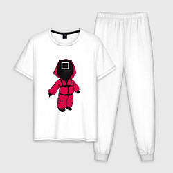 Пижама хлопковая мужская Игра в кальмара - удивление, цвет: белый