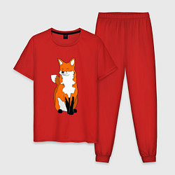 Пижама хлопковая мужская Хитрая лиса с довольной мордой, цвет: красный