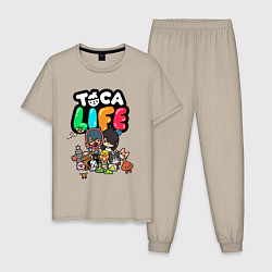 Пижама хлопковая мужская Toca Life, цвет: миндальный
