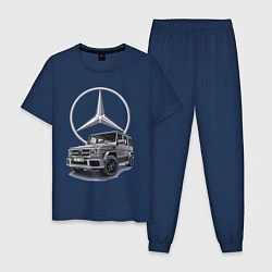 Пижама хлопковая мужская Mercedes Gelendwagen G63 AMG G-class G400d, цвет: тёмно-синий