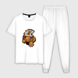 Пижама хлопковая мужская Tiger Man, цвет: белый