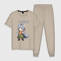 Пижама хлопковая мужская Genshin Impact Mini Razor, цвет: миндальный
