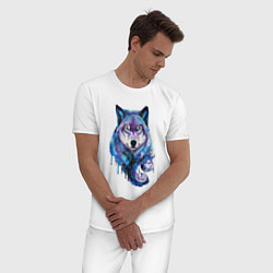 Пижама хлопковая мужская Волк акварель, цвет: белый — фото 2