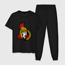 Пижама хлопковая мужская Оттава Сенаторз логотип, цвет: черный