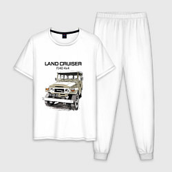 Пижама хлопковая мужская Toyota Land Cruiser FJ 40 4X4 sketch, цвет: белый