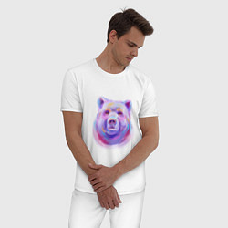 Пижама хлопковая мужская Неоновый медведь, цвет: белый — фото 2