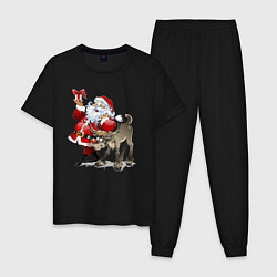 Пижама хлопковая мужская Прикольный дедуля с подарком и олень, цвет: черный