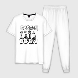 Пижама хлопковая мужская Карикатура на группу System of a Down, цвет: белый