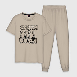Пижама хлопковая мужская Карикатура на группу System of a Down, цвет: миндальный