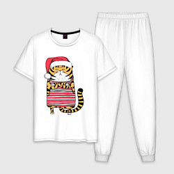 Пижама хлопковая мужская Недовольный повар - тигр, цвет: белый