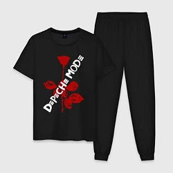 Пижама хлопковая мужская Depeche Mode красная роза, цвет: черный