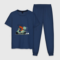 Пижама хлопковая мужская Креветка на мопеде, цвет: тёмно-синий