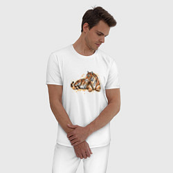 Пижама хлопковая мужская Тигр лежит, цвет: белый — фото 2