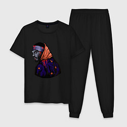 Пижама хлопковая мужская Опасный Многознаал, цвет: черный