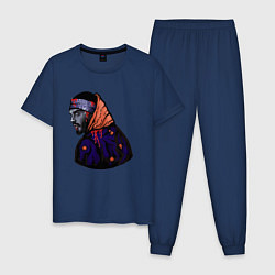 Пижама хлопковая мужская Опасный Многознаал, цвет: тёмно-синий