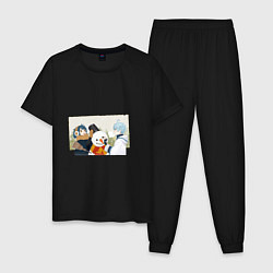 Пижама хлопковая мужская Зимняя радость, цвет: черный