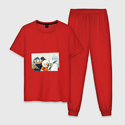 Пижама хлопковая мужская Зимняя радость, цвет: красный