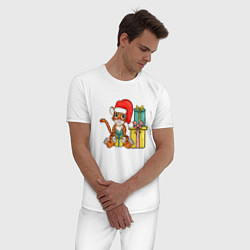 Пижама хлопковая мужская Тигренок с кучей подарков, цвет: белый — фото 2