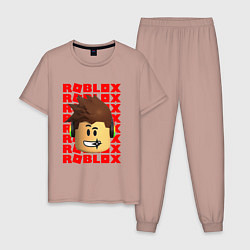 Пижама хлопковая мужская ROBLOX RED LOGO LEGO FACE, цвет: пыльно-розовый