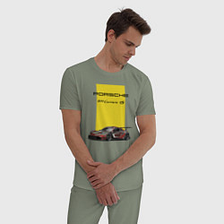 Пижама хлопковая мужская Porsche Carrera 4S Motorsport, цвет: авокадо — фото 2