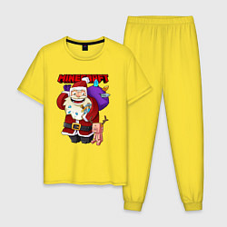 Пижама хлопковая мужская НОВОГОДНИЙ МАЙНКРАФТ, ДЕД МОРОЗ И СВИНКА, цвет: желтый