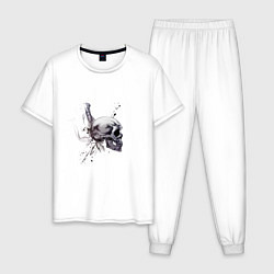 Пижама хлопковая мужская Череп Брызги краски, цвет: белый