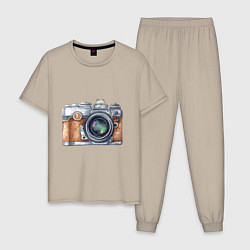 Пижама хлопковая мужская Ретро фотокамера, цвет: миндальный
