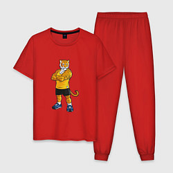 Пижама хлопковая мужская Тигр спортивный, цвет: красный