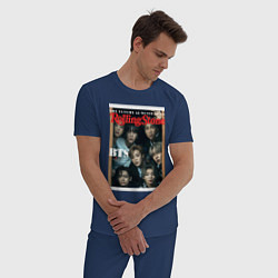 Пижама хлопковая мужская BTS БТС на обложке журнала, цвет: тёмно-синий — фото 2
