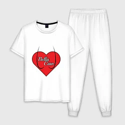 Пижама хлопковая мужская Сердце Белла Чао, цвет: белый