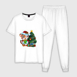 Пижама хлопковая мужская Тигрины подарки, цвет: белый