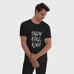 Пижама хлопковая мужская SWIM BIKE RUN, цвет: черный — фото 2