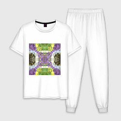 Пижама хлопковая мужская Коллекция Фрактальная мозаика Фиолетово-зеленый Кв, цвет: белый
