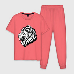 Пижама хлопковая мужская Лев в наушниках, цвет: коралловый