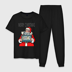 Пижама хлопковая мужская Merry Christmas: Санта с синяком, цвет: черный