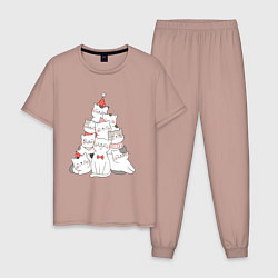 Пижама хлопковая мужская НОВОГОДНЯЯ ЕЛКА ИЗ КОТОВ, цвет: пыльно-розовый
