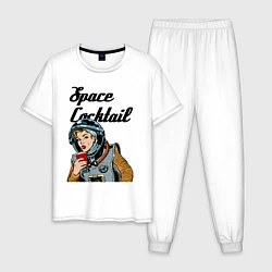 Пижама хлопковая мужская Космический коктейль, цвет: белый