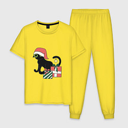 Пижама хлопковая мужская Новогодний кот 2022, цвет: желтый