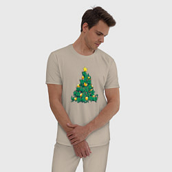 Пижама хлопковая мужская Christmas Tree Made Of Green Cats, цвет: миндальный — фото 2