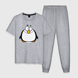 Пижама хлопковая мужская Глазастый пингвин, цвет: меланж