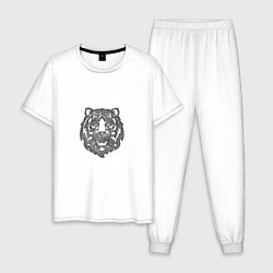 Пижама хлопковая мужская Символ года тигренок серебристый, цвет: белый