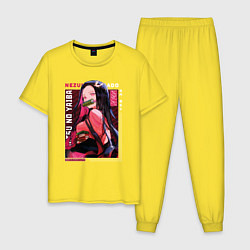 Пижама хлопковая мужская Незуко Камадо Nezuko Kamado, Клинок, рассекающий д, цвет: желтый