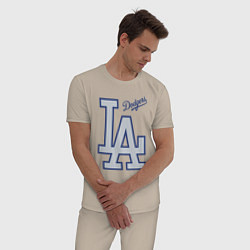Пижама хлопковая мужская Los Angeles Dodgers - baseball team, цвет: миндальный — фото 2