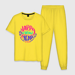 Пижама хлопковая мужская Счастливого Нового Года 2022 Надпись Happy New Yea, цвет: желтый