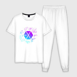 Пижама хлопковая мужская EXO BAND NEON LOGO АВТОГРАФЫ, цвет: белый