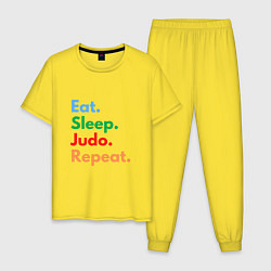 Пижама хлопковая мужская Eat Sleep Judo Repeat, цвет: желтый