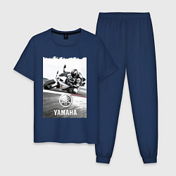 Пижама хлопковая мужская YAMAHA на вираже, цвет: тёмно-синий