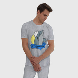 Пижама хлопковая мужская Дельфин на фоне солнца, цвет: меланж — фото 2