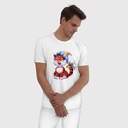Пижама хлопковая мужская Зимний тигренок в шапке, цвет: белый — фото 2
